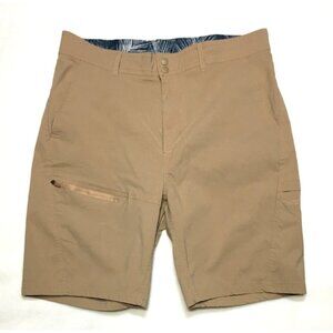 Reel Life Shorts Men's M Tan Beige Fishing Hybrid Cargo Pockets Nylon 33.5 x 8.5